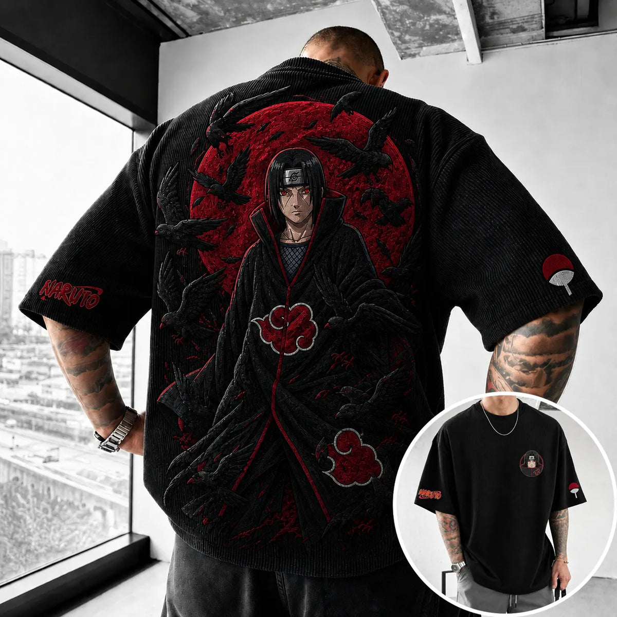 Unisex Anime-Style Retro Corduroy Oversized T-Shirt