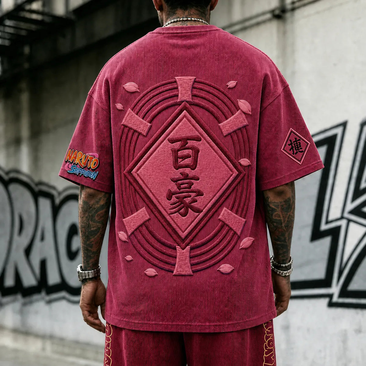 Unisex Anime-Style Retro Corduroy Oversized T-Shirt