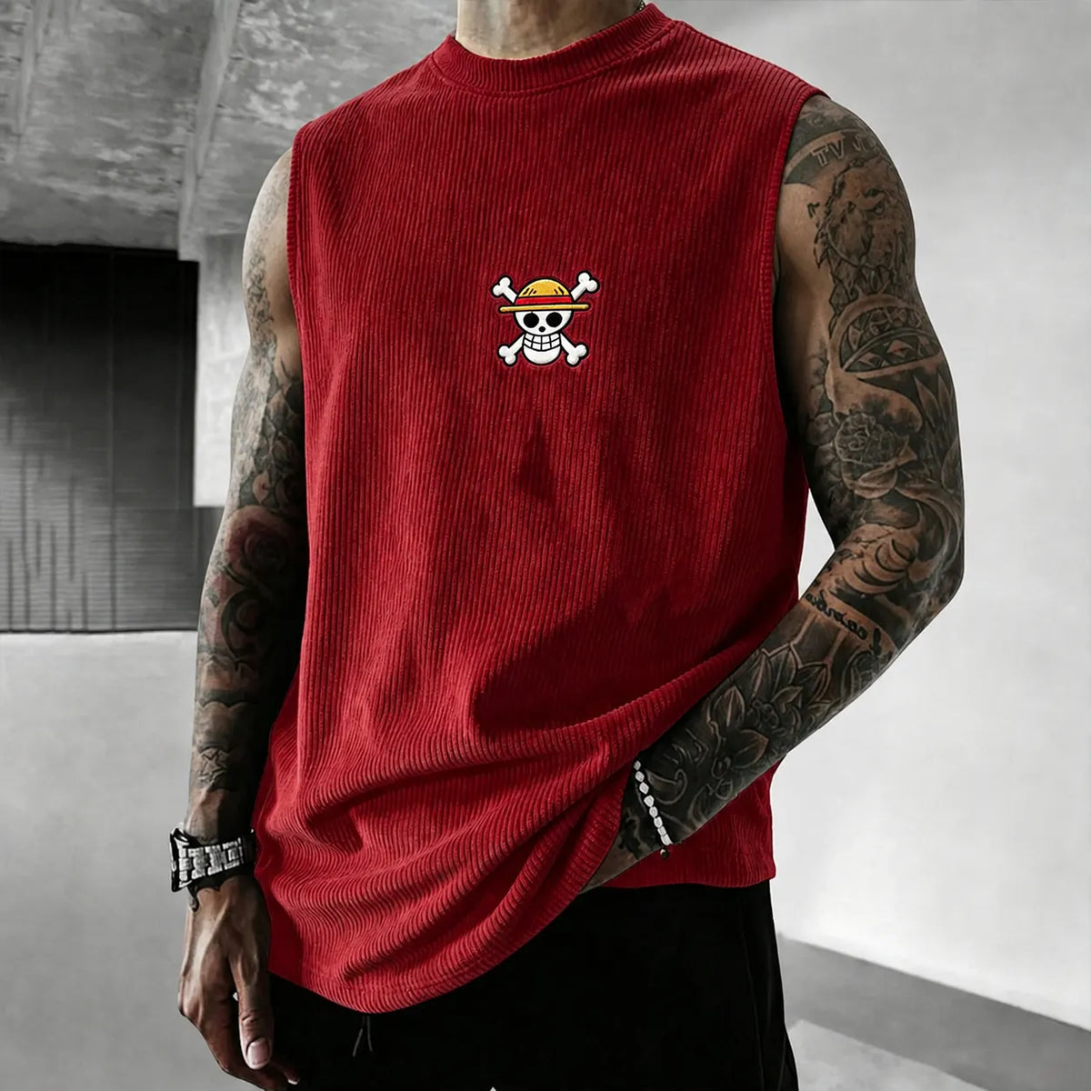 Unisex Anime-Style Retro Corduroy Tank Top