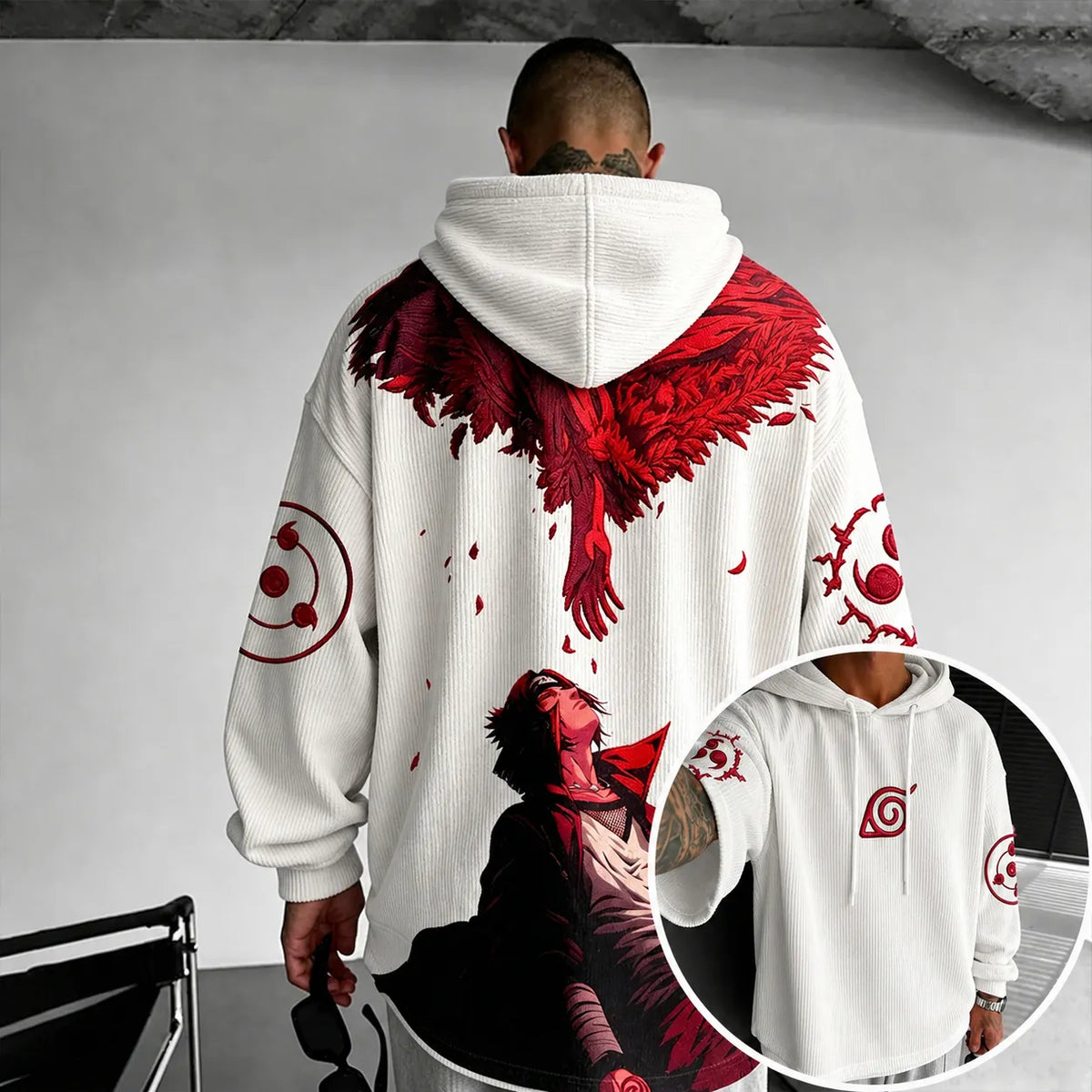 Unisex Retro Corduroy Hoodie With Anime-style Graphics