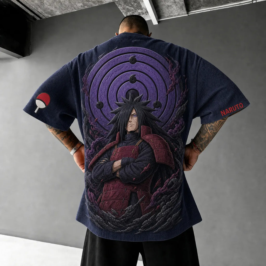 Unisex Anime-Style Retro Corduroy Oversized T-Shirt