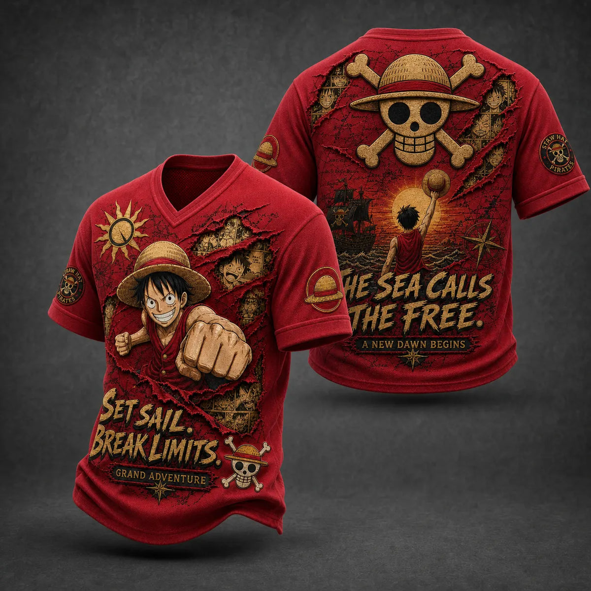 Pirate Crew Print V-Neck T-Shirt
