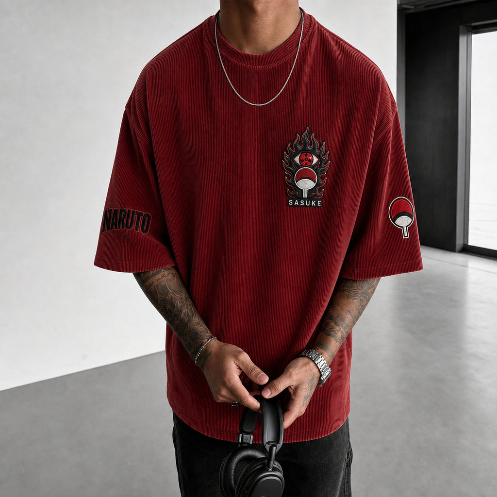 Unisex Anime-Style Retro Corduroy Oversized T-Shirt