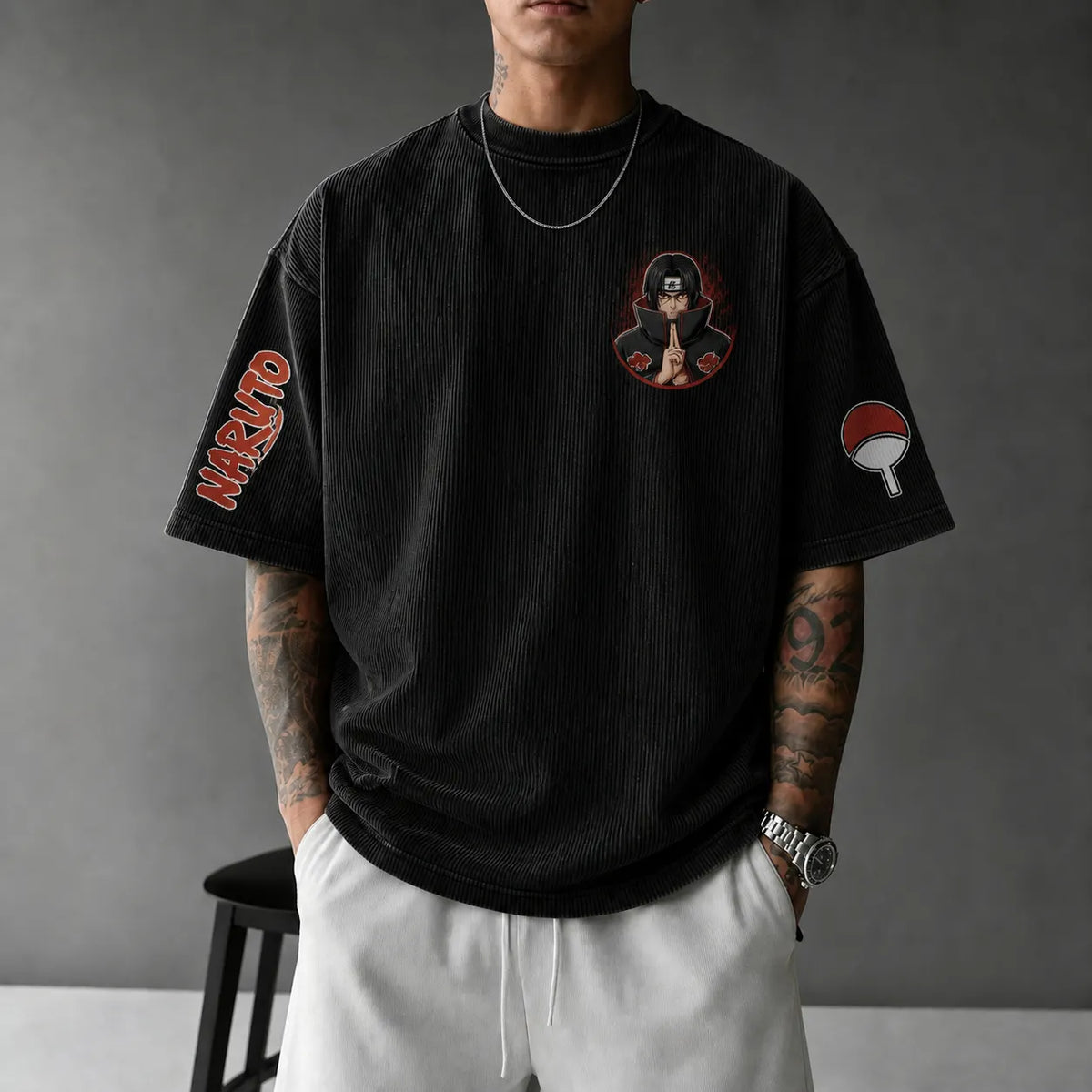 Unisex Anime-Style Retro Corduroy Oversized T-Shirt