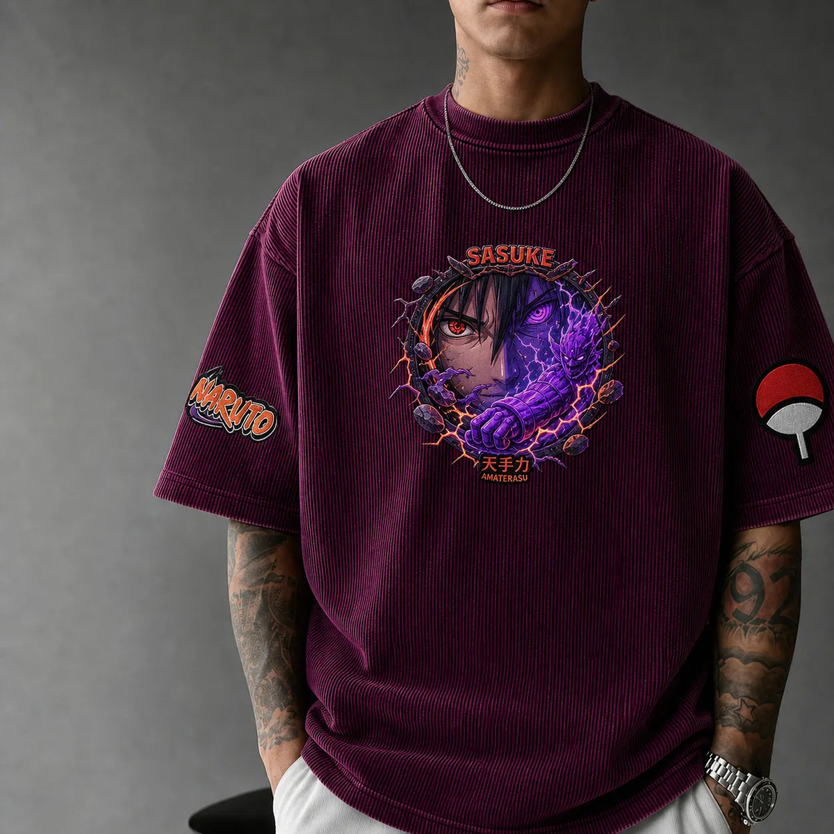 Unisex Anime-Style Retro Corduroy Oversized T-Shirt