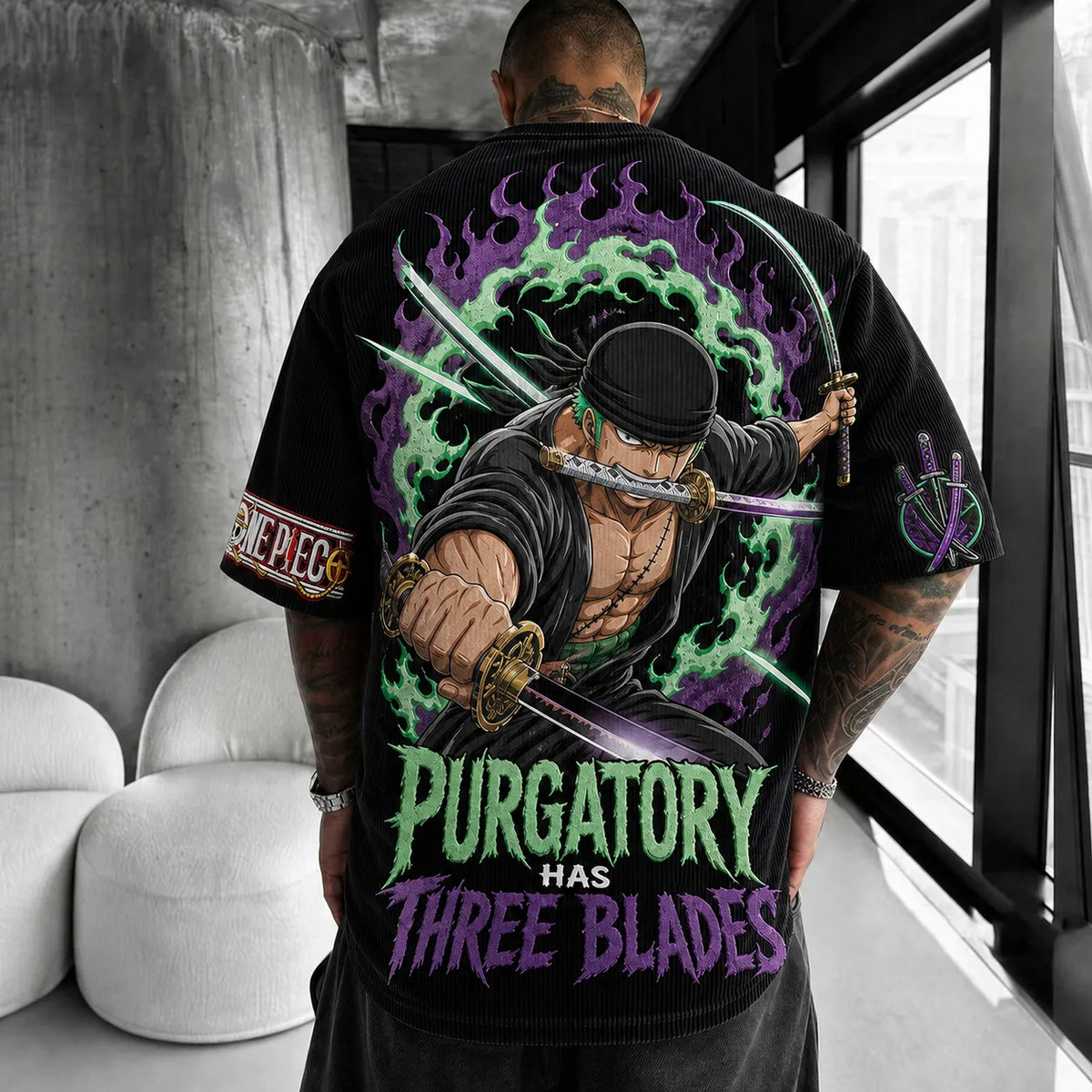 Unisex Short-Sleeve Corduroy T-Shirt With Anime Print