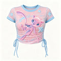 Women's Slim-Fit Short-Sleeve T-Shirt With Anime Print And Side Drawstrings