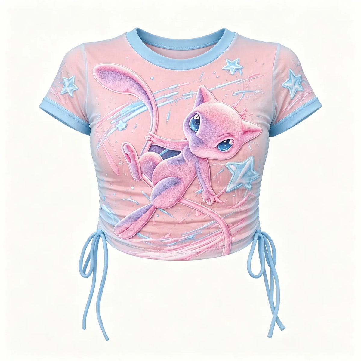 Women's Slim-Fit Short-Sleeve T-Shirt With Anime Print And Side Drawstrings