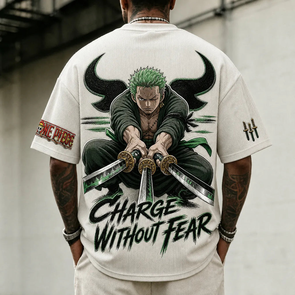 Unisex Short-Sleeve Corduroy T-Shirt With Anime Print