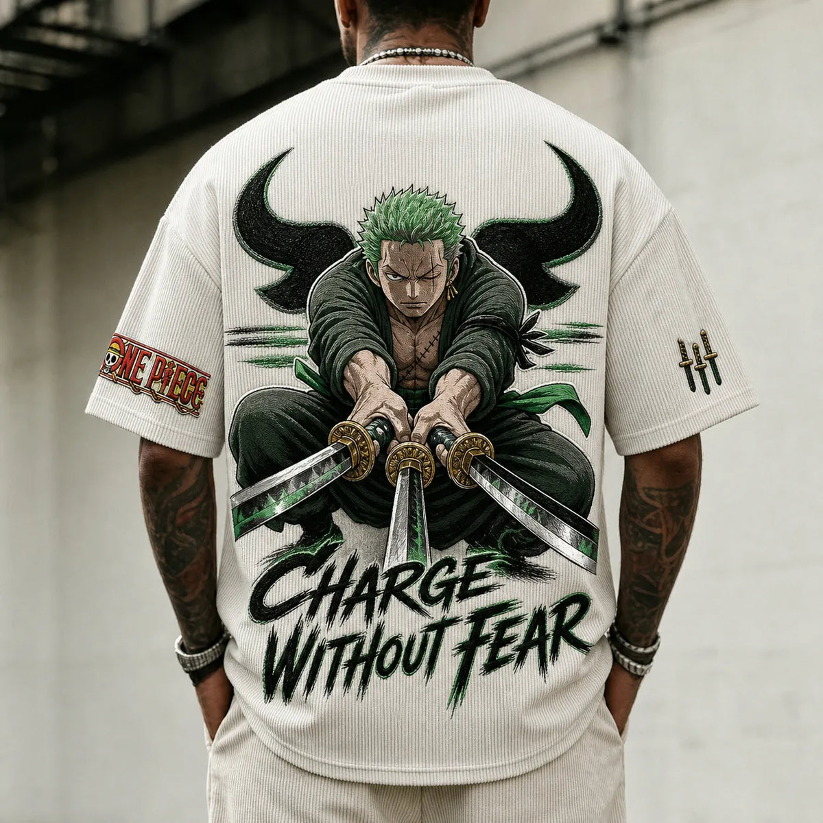 Unisex Short-Sleeve Corduroy T-Shirt With Anime Print