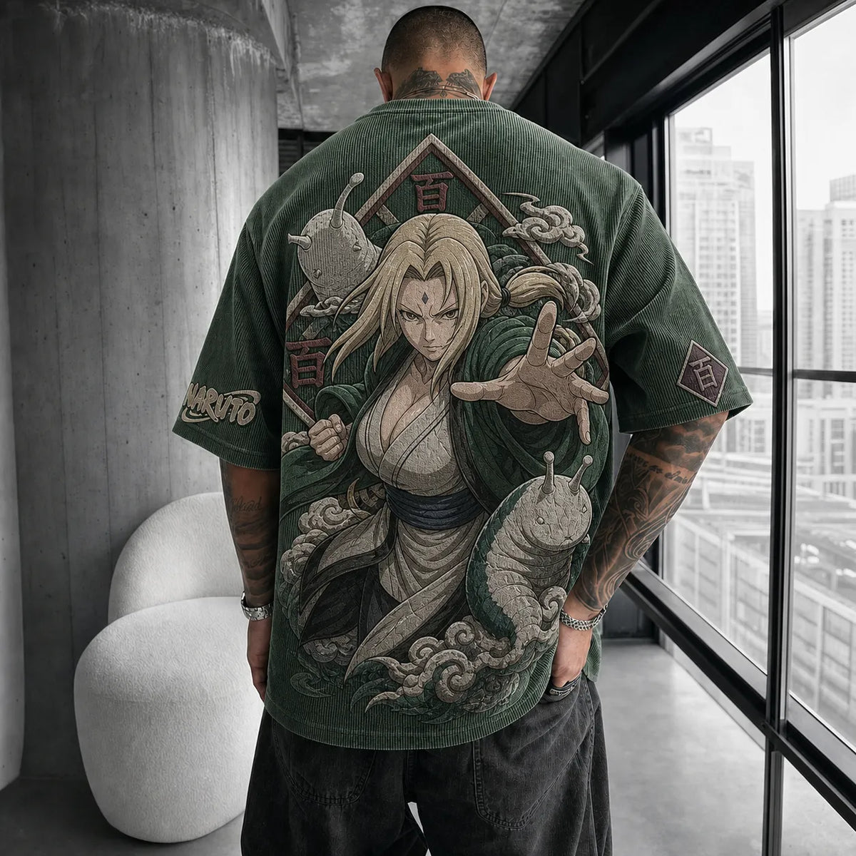 Unisex Anime-Style Retro Corduroy Oversized T-Shirt