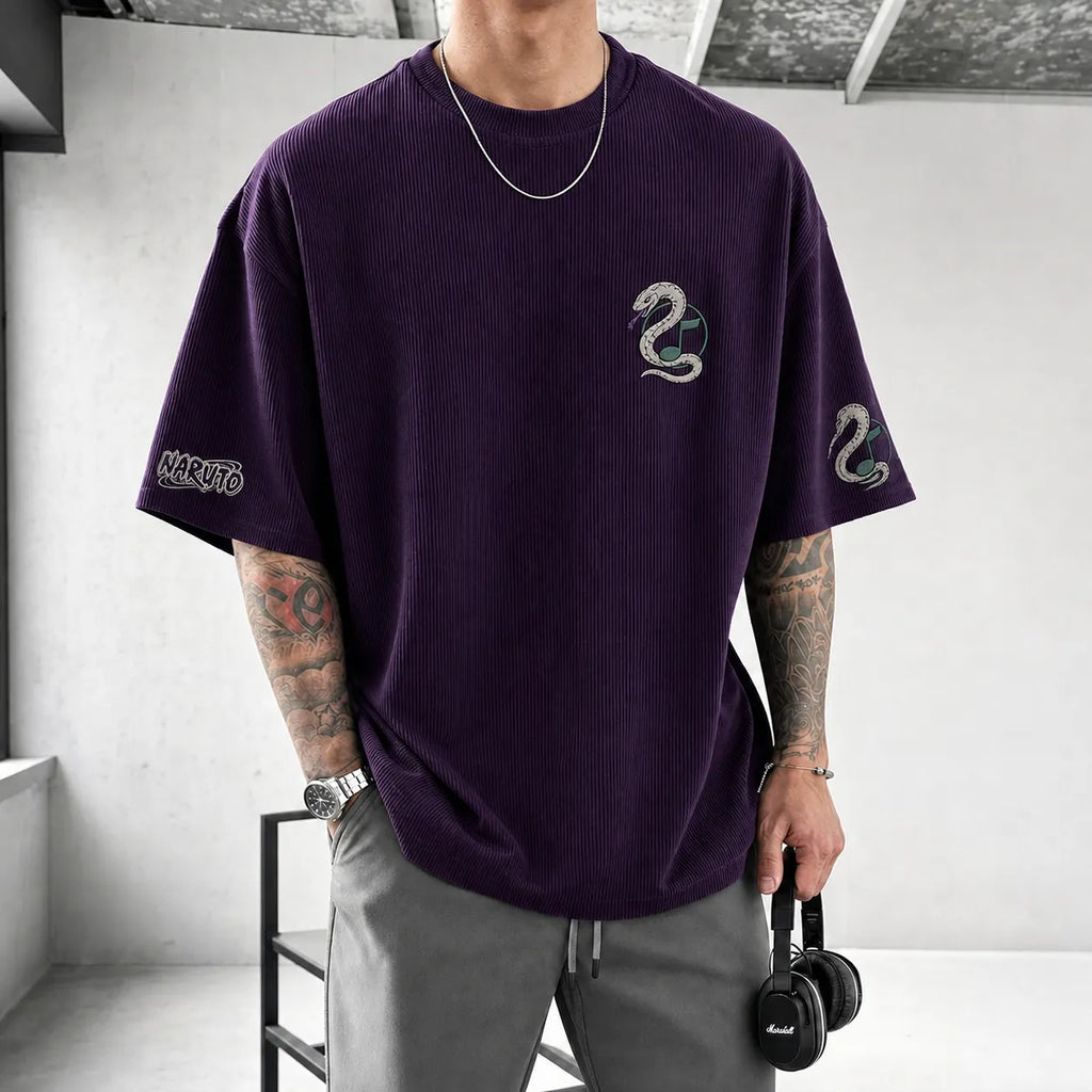 Unisex Anime-Style Retro Corduroy Oversized T-Shirt
