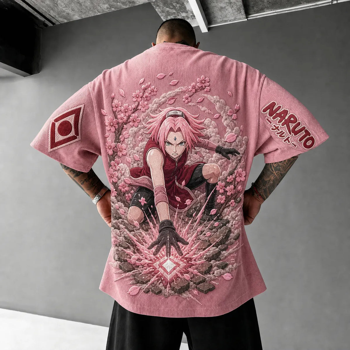 Unisex Anime-Style Retro Corduroy Oversized T-Shirt