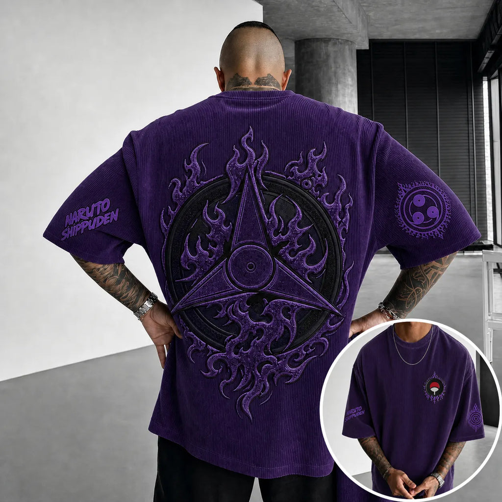 Unisex Anime-Style Retro Corduroy Oversized T-Shirt