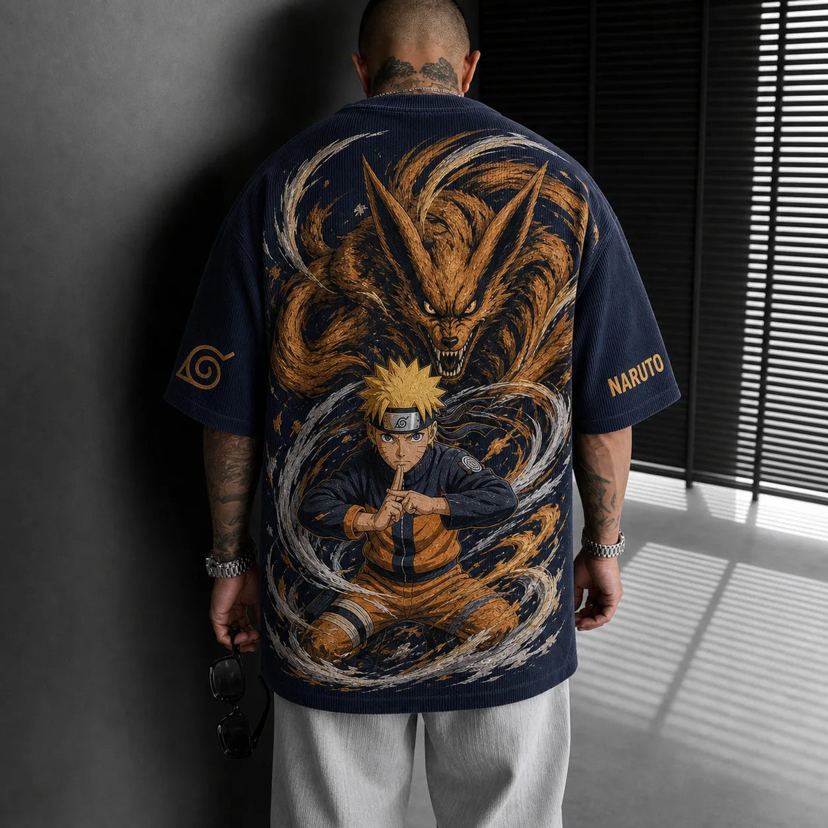 Unisex Anime-Style Retro Corduroy Oversized T-Shirt