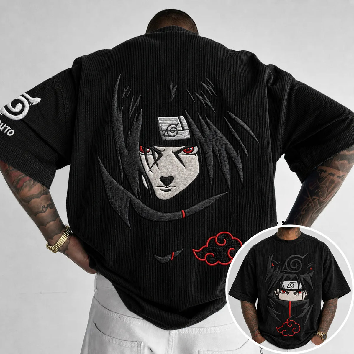 Unisex Anime-Style Retro Corduroy Oversized T-Shirt