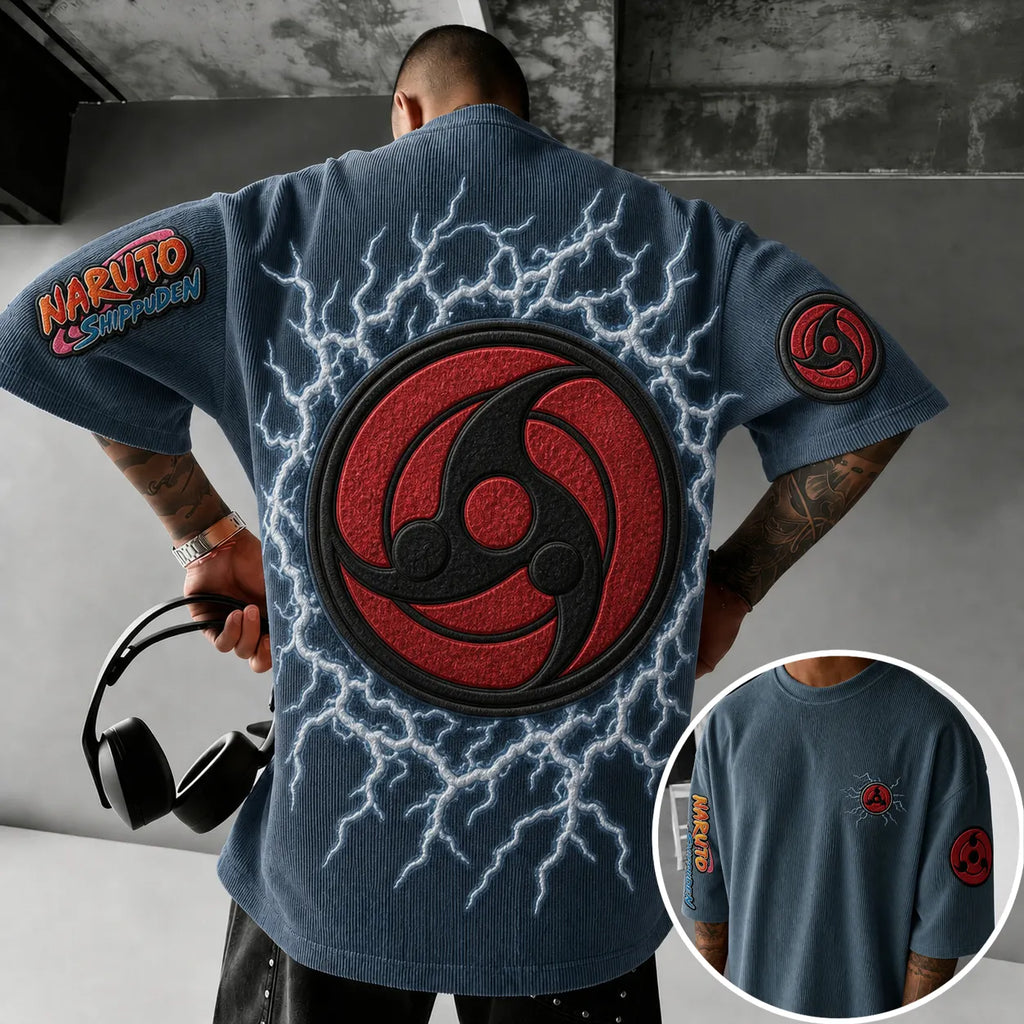 Unisex Anime-Style Retro Corduroy Oversized T-Shirt