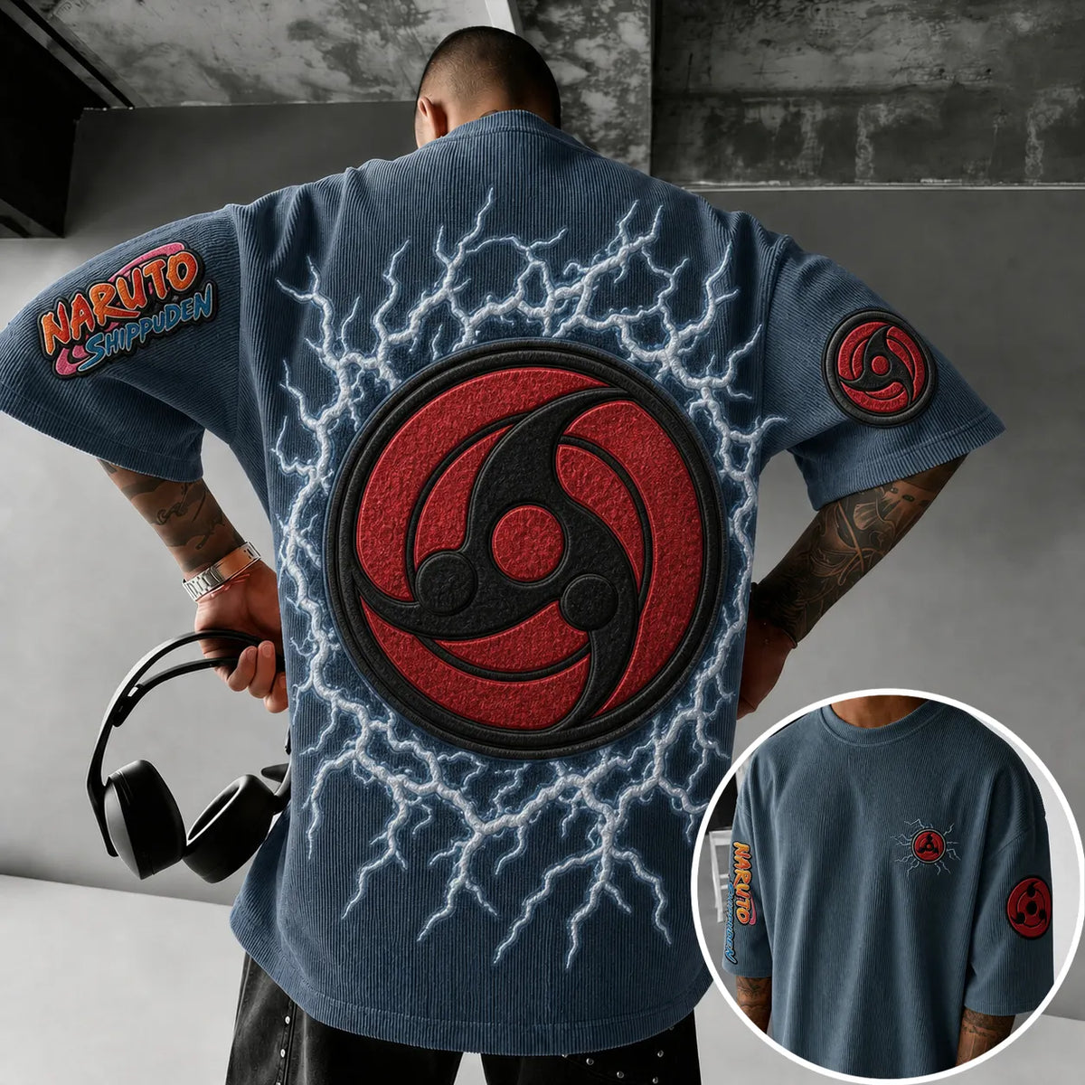 Unisex Anime-Style Retro Corduroy Oversized T-Shirt