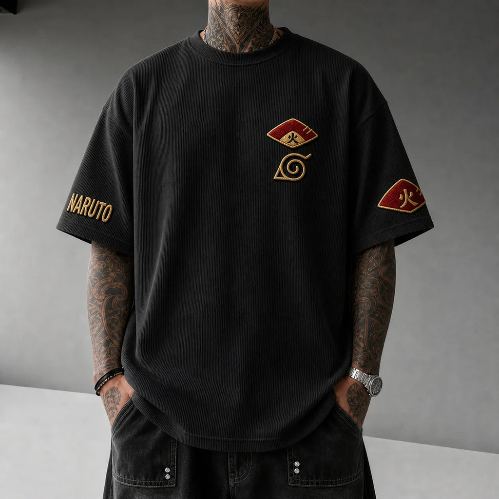 Unisex Anime-Style Retro Corduroy Oversized T-Shirt