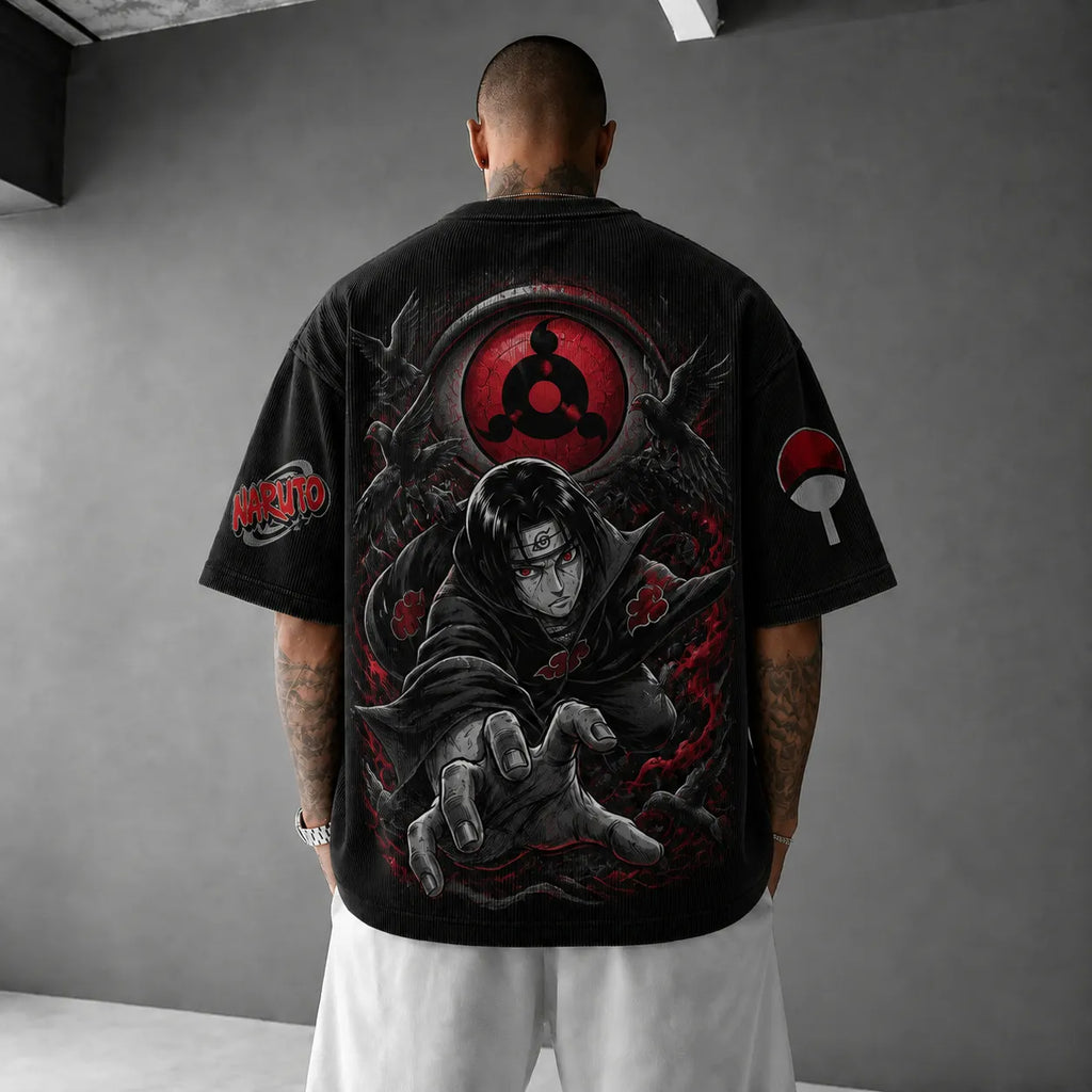 Unisex Anime-Style Retro Corduroy Oversized T-Shirt