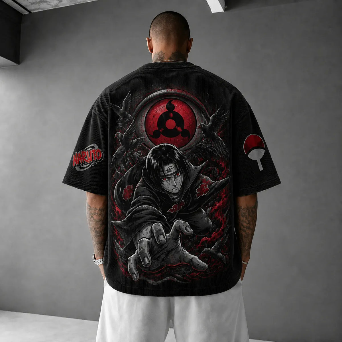 Unisex Anime-Style Retro Corduroy Oversized T-Shirt