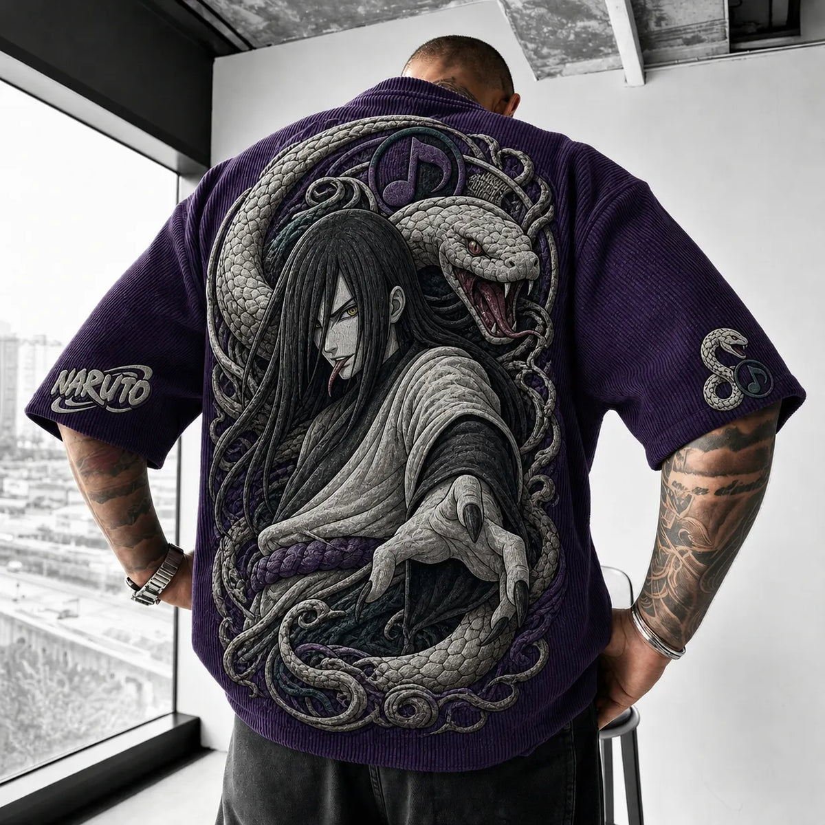 Unisex Anime-Style Retro Corduroy Oversized T-Shirt