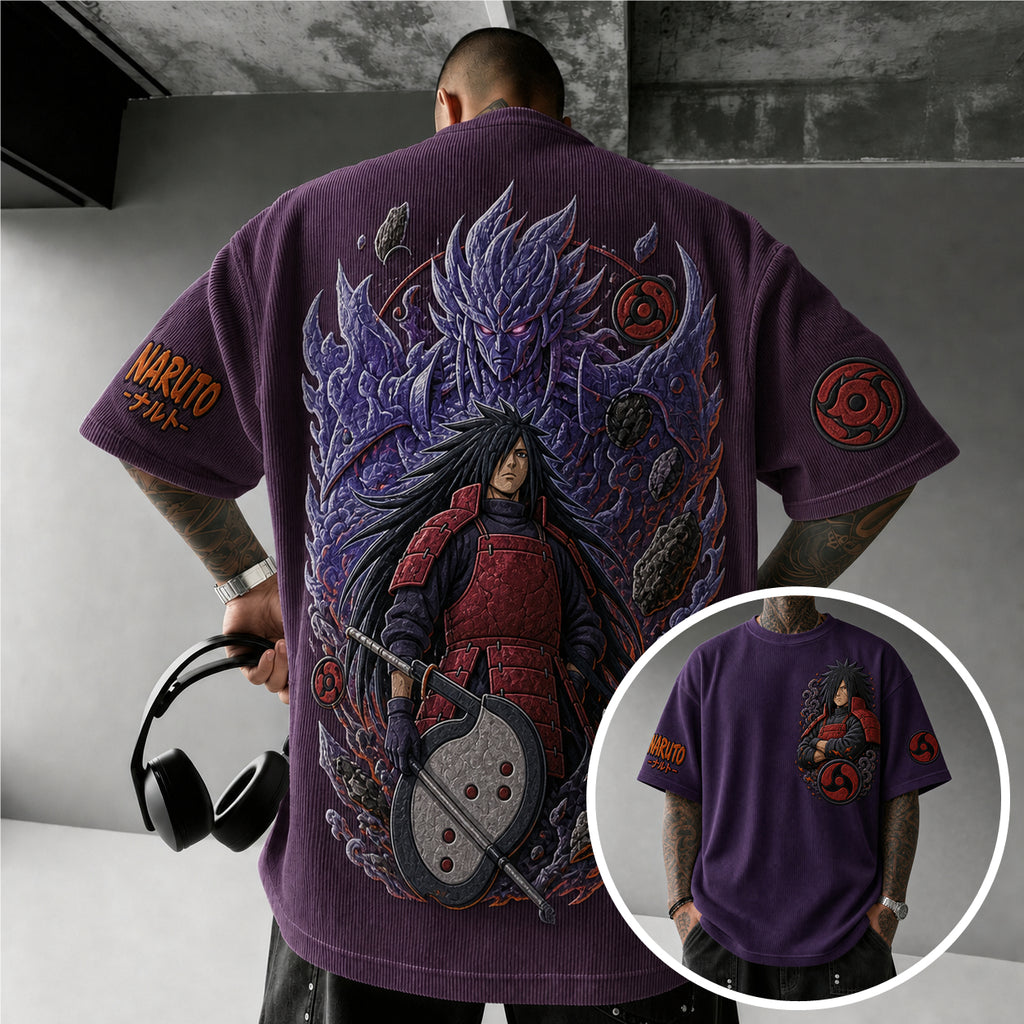 Unisex Anime-Style Retro Corduroy Oversized T-Shirt