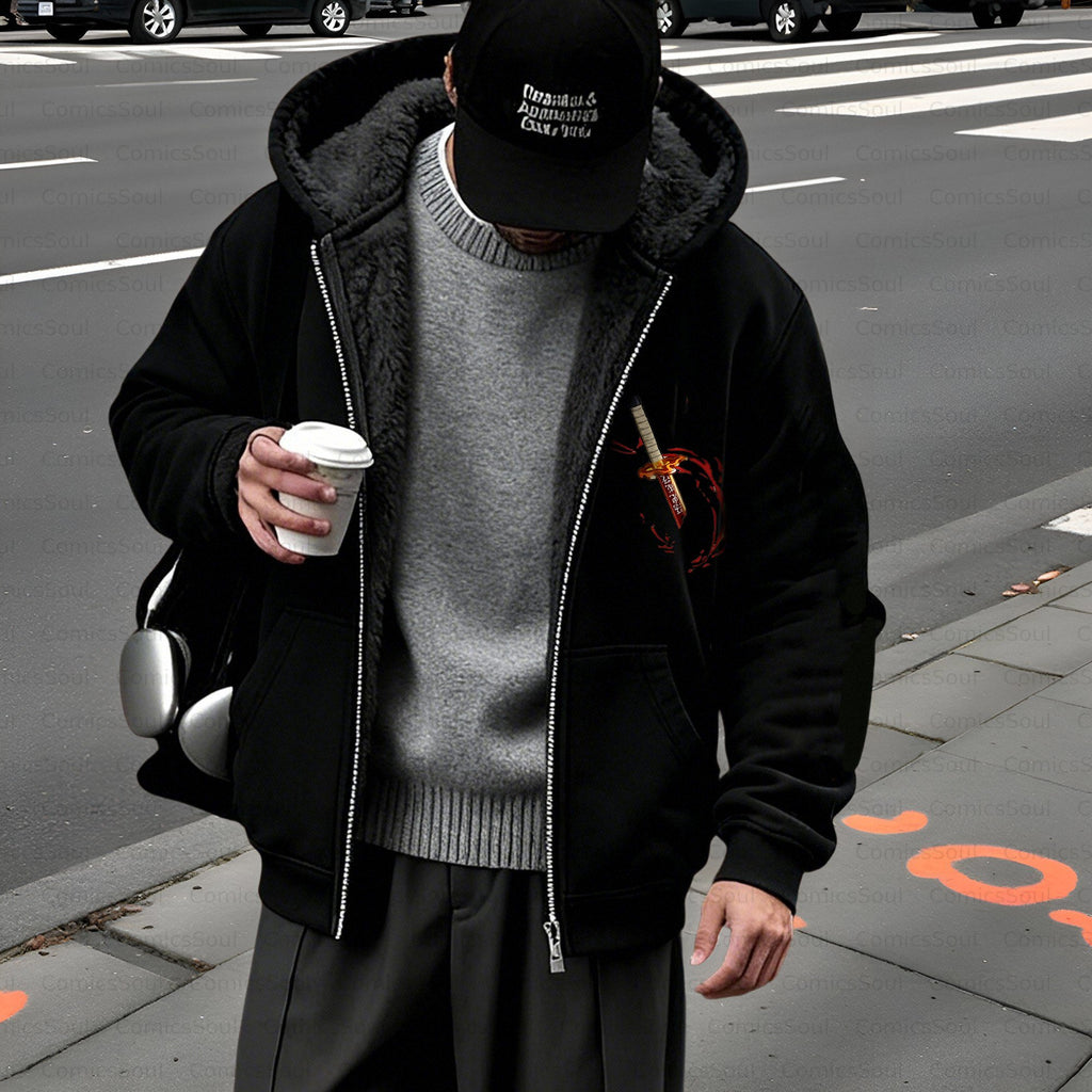 Unisex Graphic Streetwear Vintage Zipper Cardigan Plush Hoodie