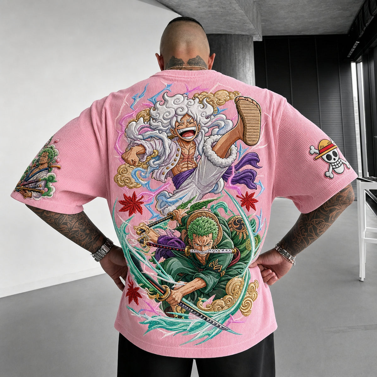 Unisex Anime-Style Retro Corduroy Oversized T-Shirt