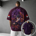 Unisex Oversized Anime-Print Vertical-Stripe Short-Sleeve T-Shirt