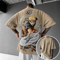 Unisex Oversized Anime-Print Vertical-Stripe Short-Sleeve T-Shirt