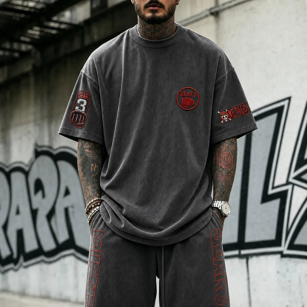 Unisex Short-Sleeve Corduroy T-Shirt With Anime Print