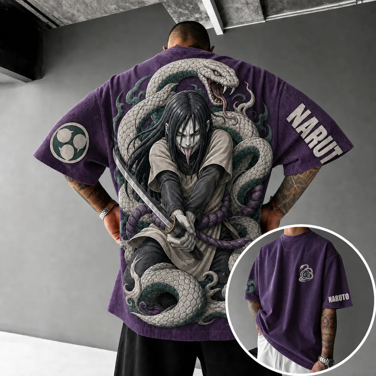 Unisex Anime-Style Retro Corduroy Oversized T-Shirt