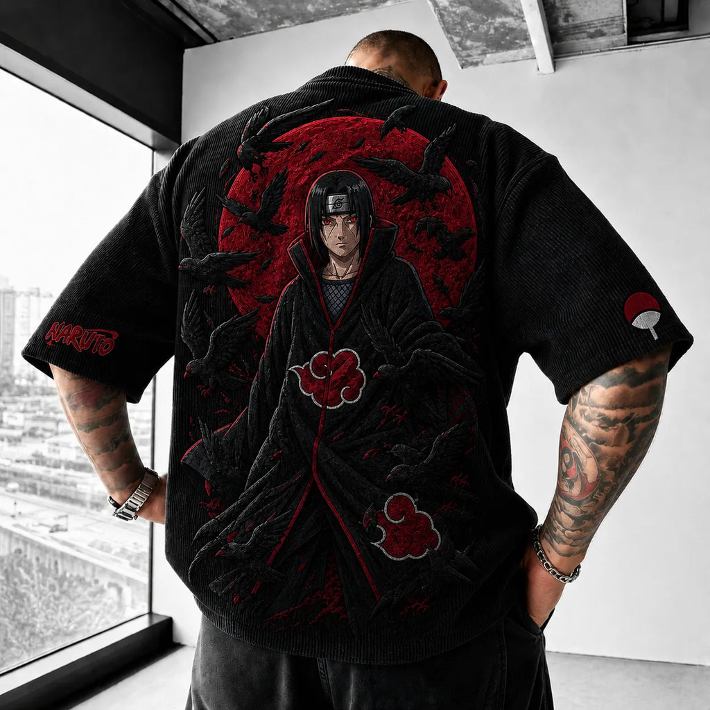 Unisex Anime-Style Retro Corduroy Oversized T-Shirt
