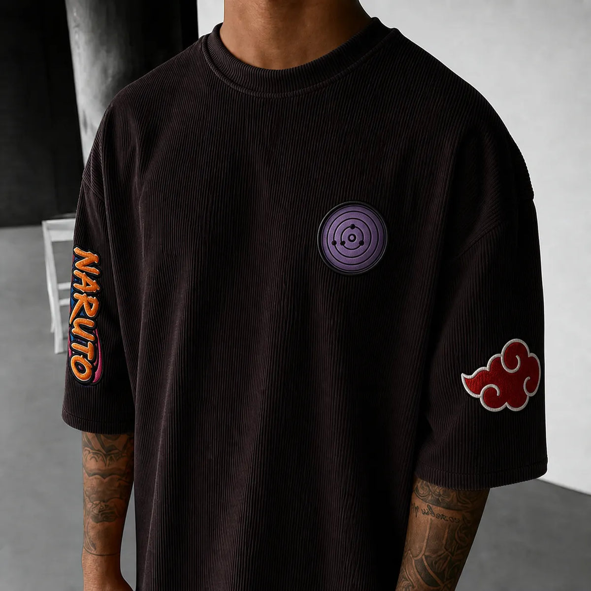Unisex Anime-Style Retro Corduroy Oversized T-Shirt