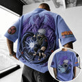Unisex Oversized Anime-Print Vertical-Stripe Short-Sleeve T-Shirt