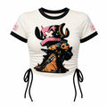 Women's Slim-Fit Short-Sleeve T-Shirt With Anime Print And Side Drawstrings