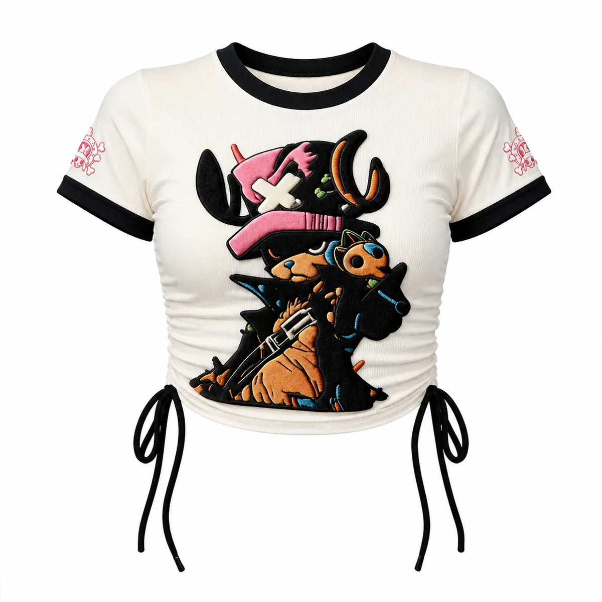 Women's Slim-Fit Short-Sleeve T-Shirt With Anime Print And Side Drawstrings