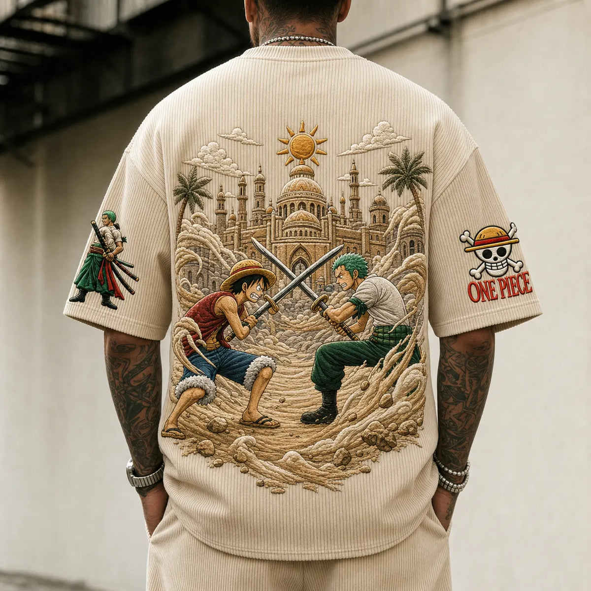 Unisex Anime-Style Retro Corduroy Oversized T-Shirt