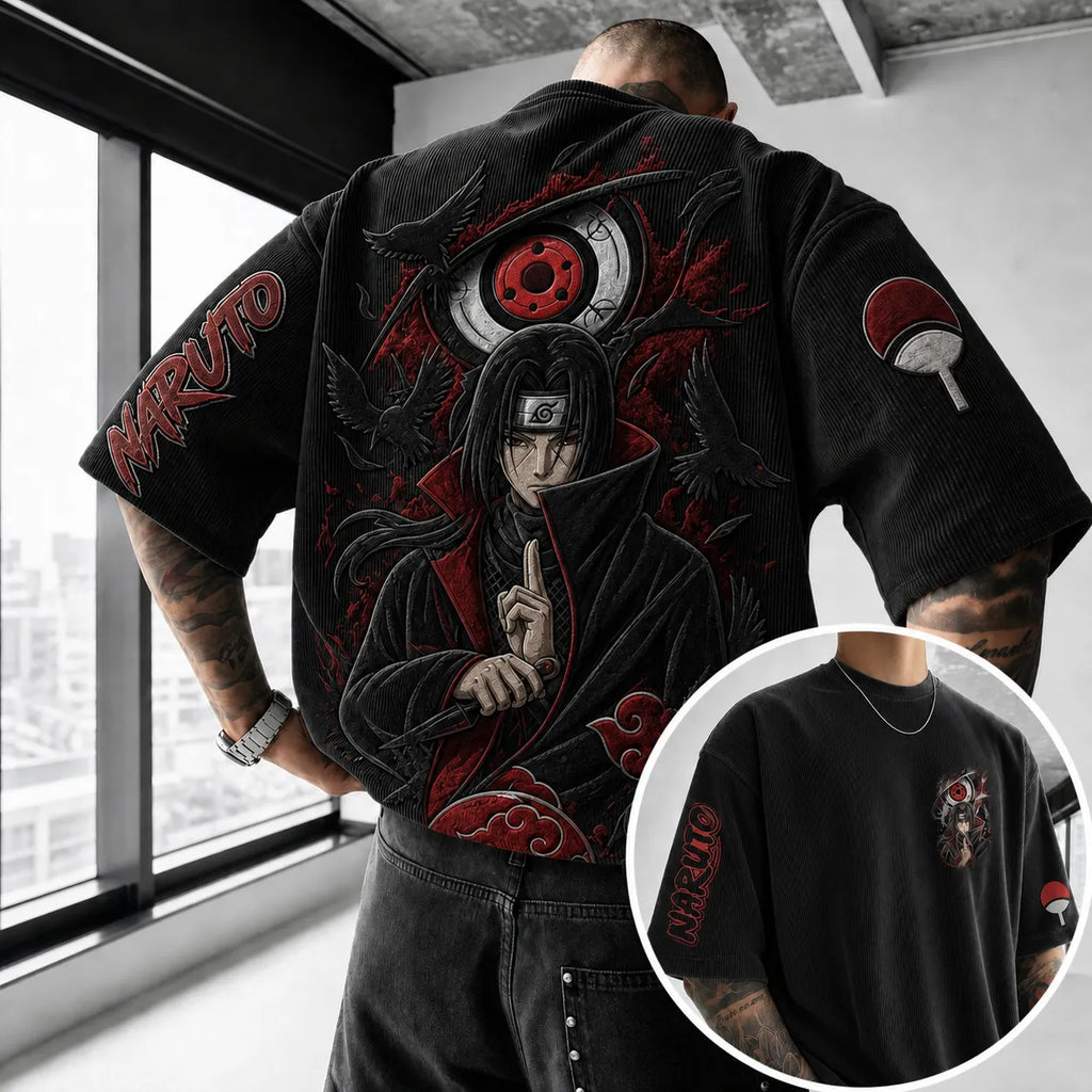 Unisex Anime-Style Retro Corduroy Oversized T-Shirt