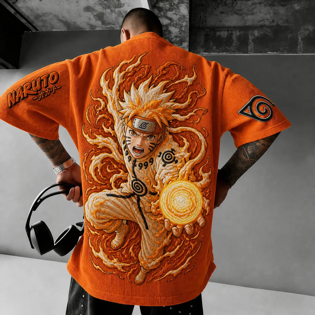 Unisex Anime-Style Retro Corduroy Oversized T-Shirt