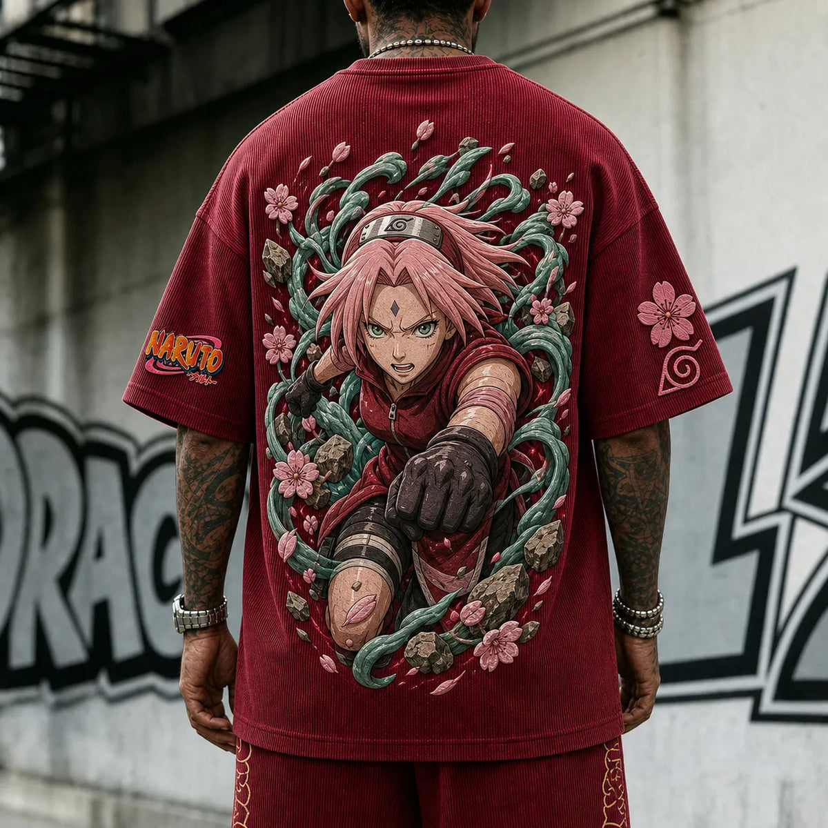 Unisex Anime-Style Retro Corduroy Oversized T-Shirt