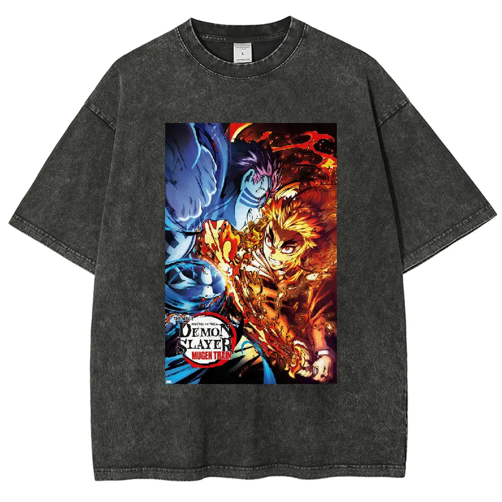 KNY: Kimetsu No Yaiba The Movie: Mugen Train Rengoku Vs. Akaza Vintage washed T-Shirt