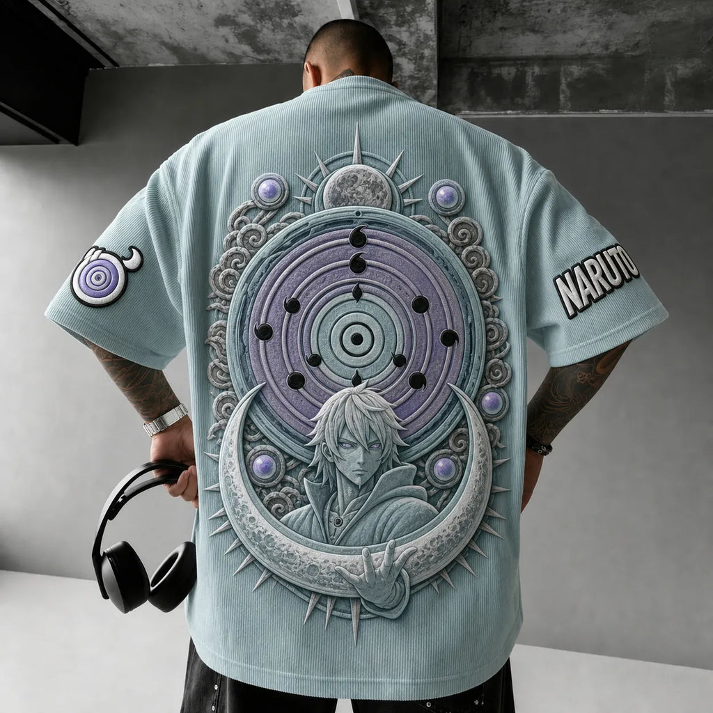 Unisex Anime-Style Retro Corduroy Oversized T-Shirt