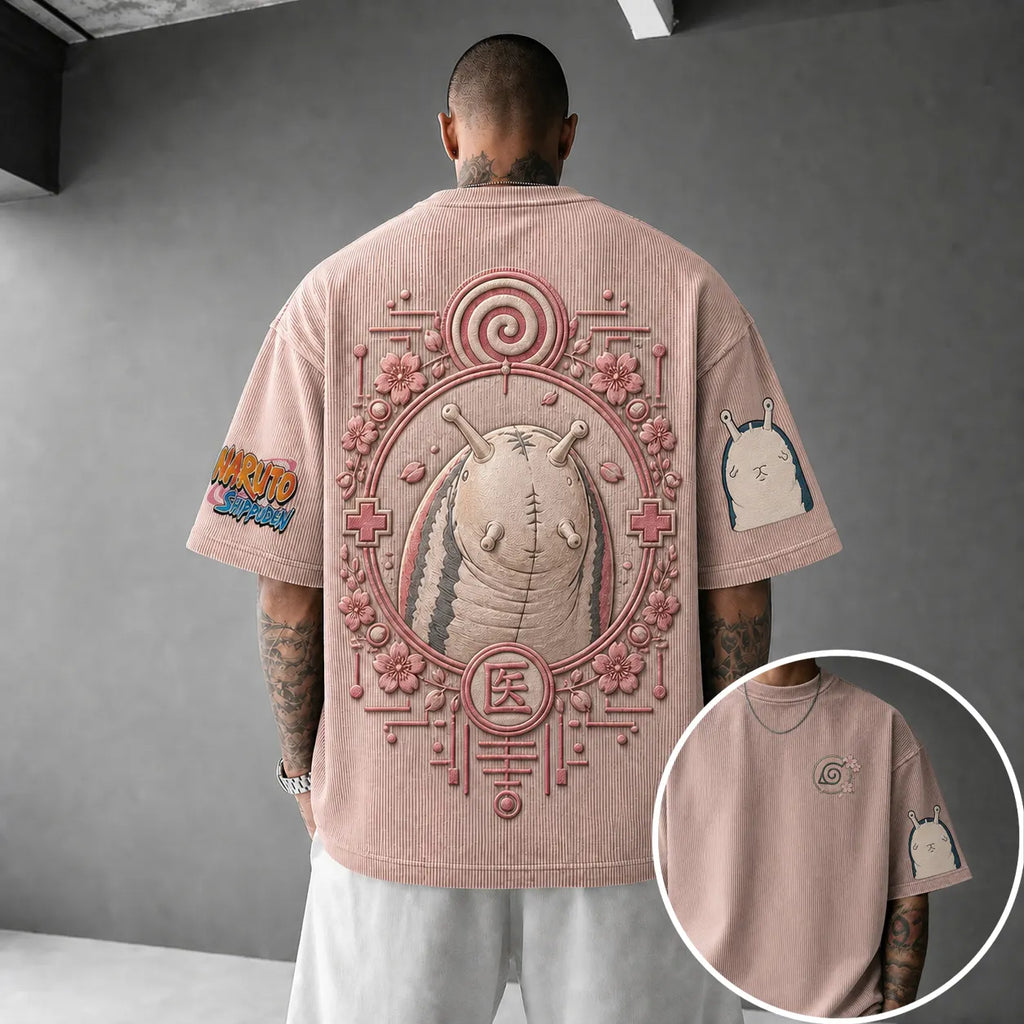 Unisex Anime-Style Retro Corduroy Oversized T-Shirt