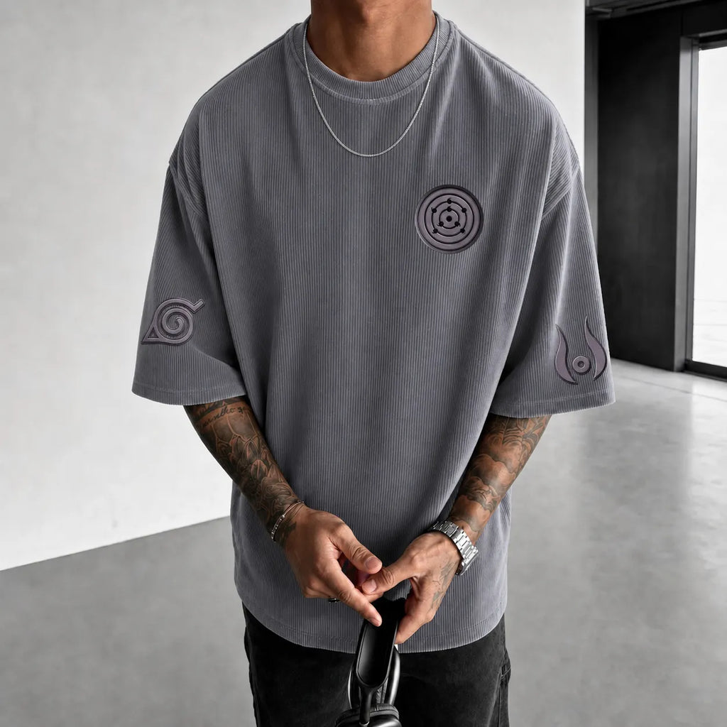 Unisex Anime-Style Retro Corduroy Oversized T-Shirt