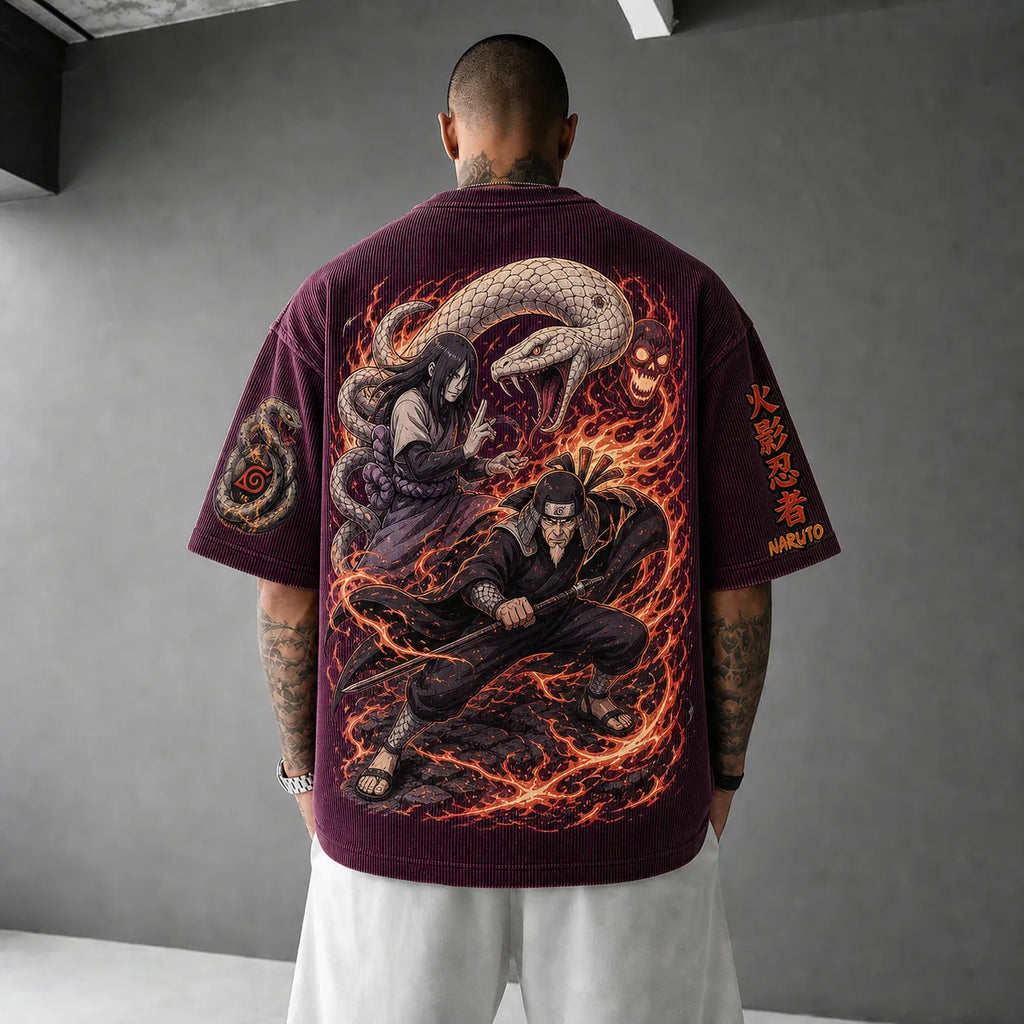 Unisex Anime-Style Retro Corduroy Oversized T-Shirt