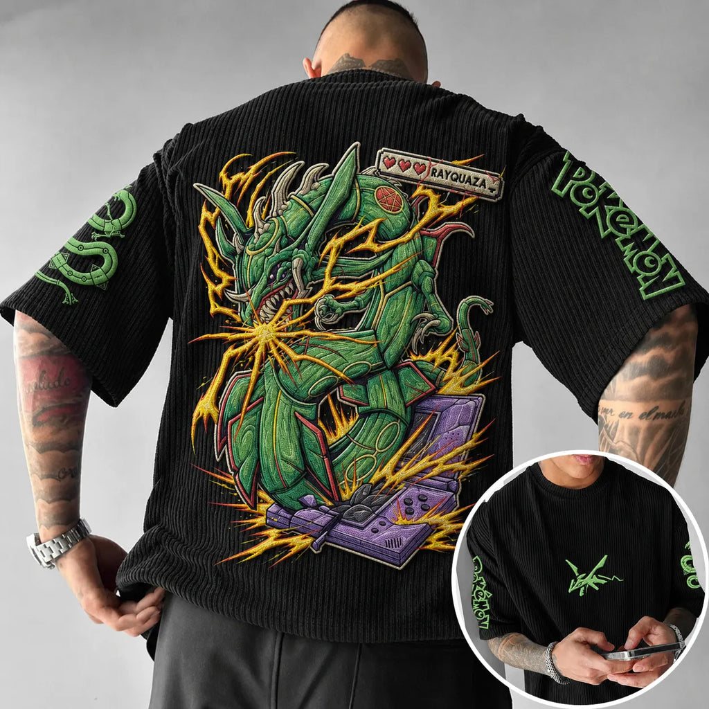 Unisex Anime-Style Retro Corduroy Oversized T-Shirt