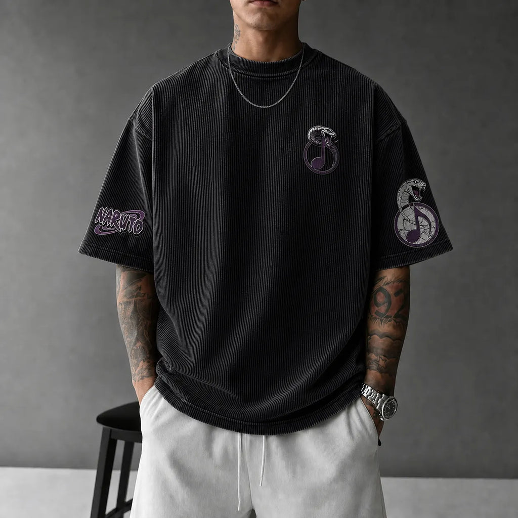 Unisex Anime-Style Retro Corduroy Oversized T-Shirt