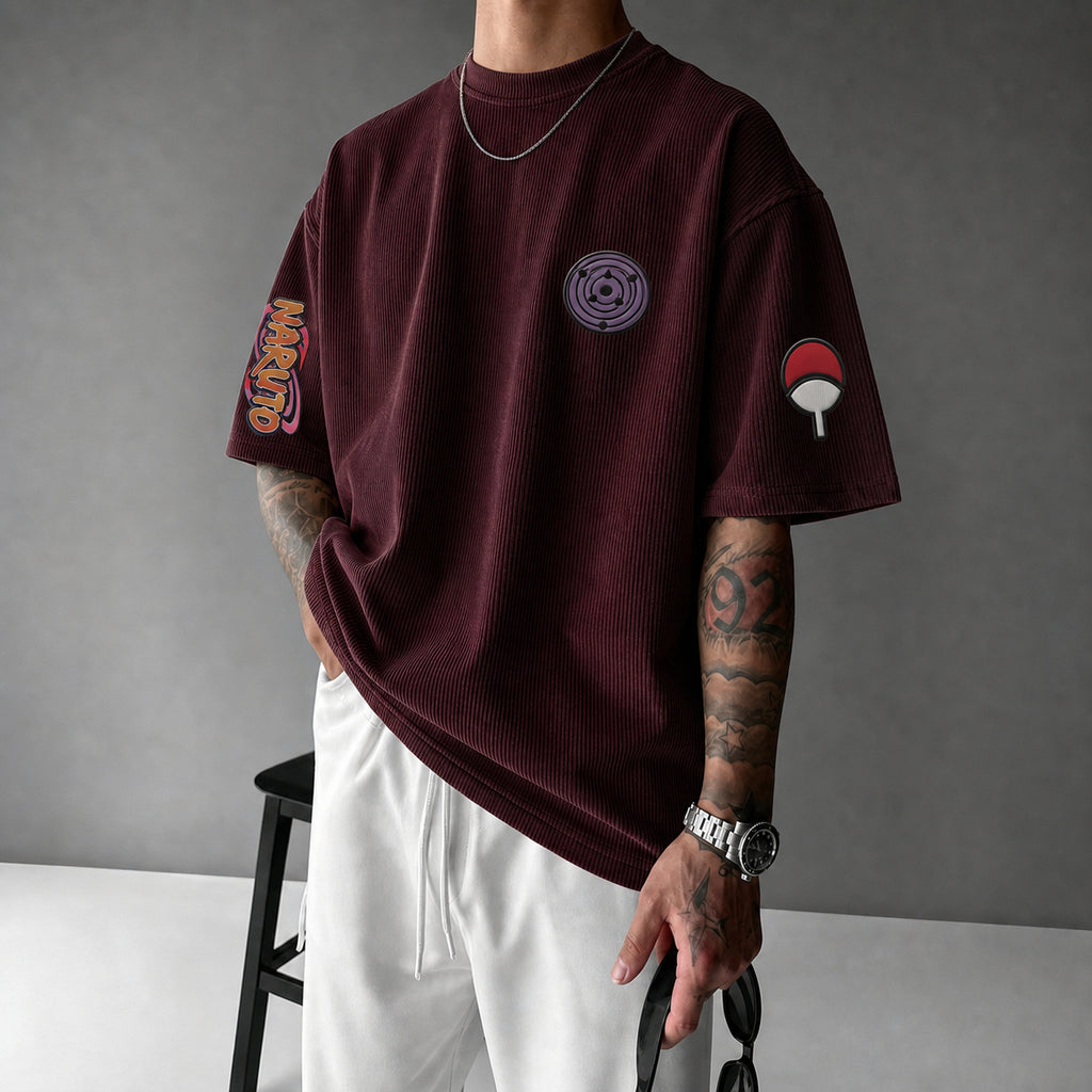 Unisex Anime-Style Retro Corduroy Oversized T-Shirt